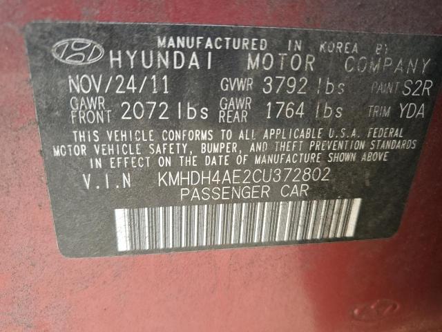 Photo 10 from auction – 2012 HYUNDAI ELANTRA GL with VIN KMHDH4AE2CU372802