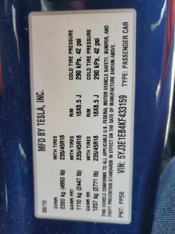 Photo 10 from auction – 2019 TESLA MODEL 3 with VIN 5YJ3E1EB4KF433159