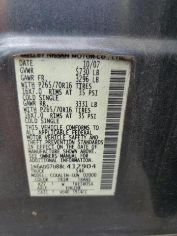 Photo 10 from auction – 2008 NISSAN FRONTIER C with VIN 1N6AD07U88C412904