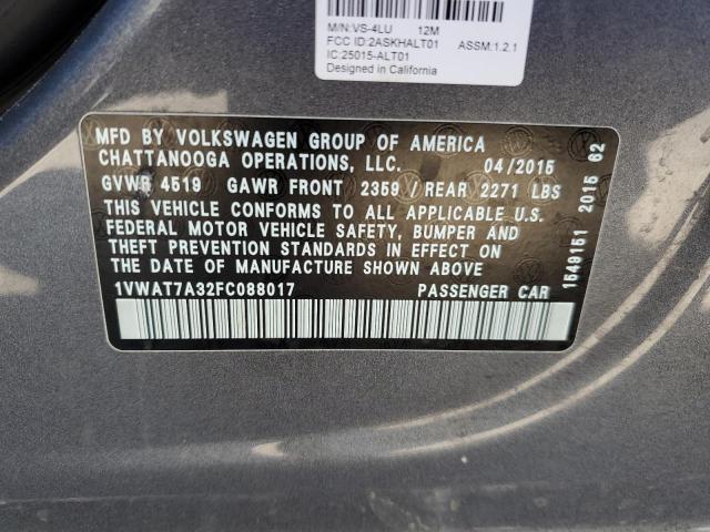 Photo 10 from auction – 2015 VOLKSWAGEN PASSAT S with VIN 1VWAT7A32FC088017