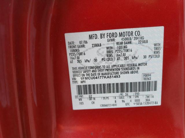 Photo 10 from auction – 2007 FORD ESCAPE LIM with VIN 1FMCU04177KA51493