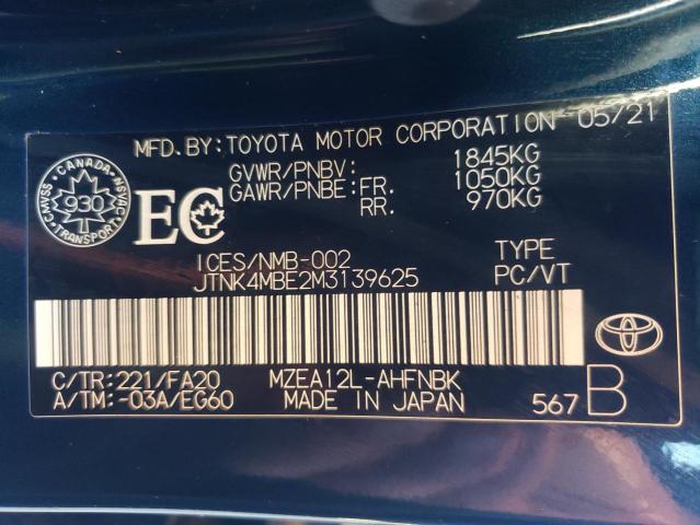 Photo 10 from auction – 2021 TOYOTA COROLLA SE with VIN JTNK4MBE2M3139625