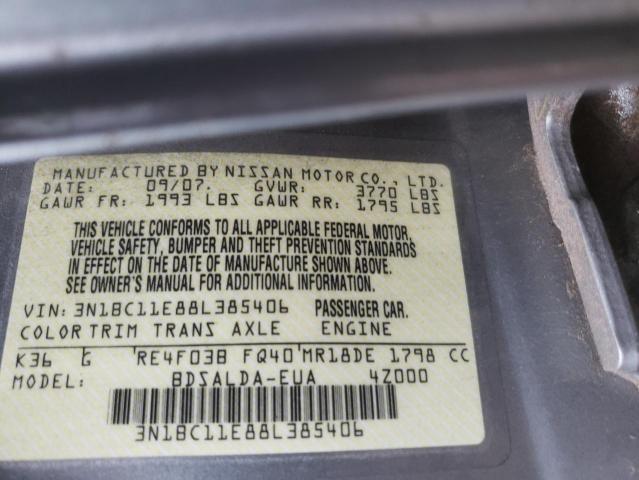 Photo 10 from auction – 2008 NISSAN VERSA S with VIN 3N1BC11E88L385406