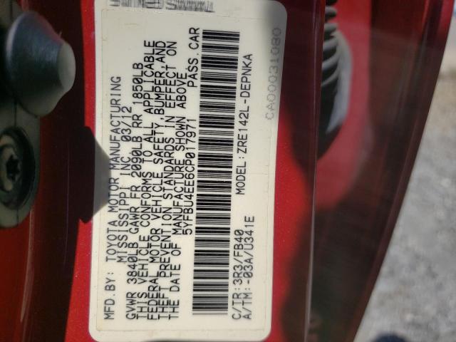 Photo 10 from auction – 2012 TOYOTA COROLLA BA with VIN 5YFBU4EE6CP017971