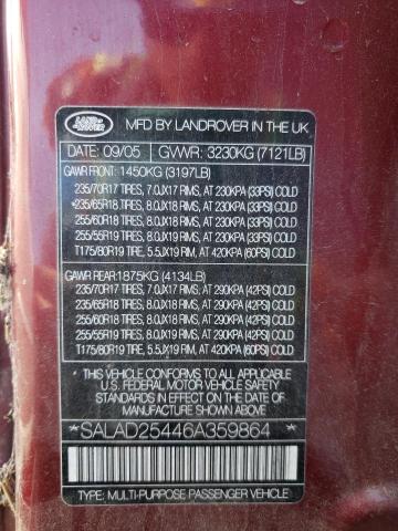 Photo 10 from auction – 2006 LAND ROVER LR3 SE with VIN SALAD25446A359864