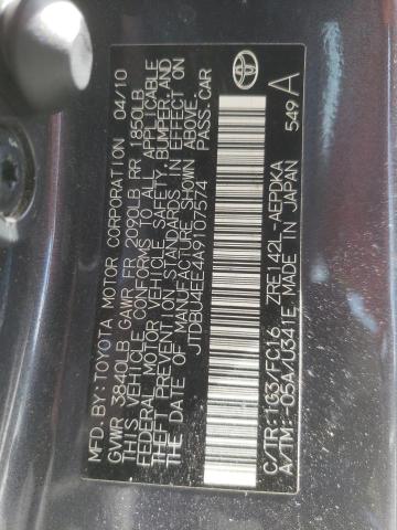 Photo 10 from auction – 2010 TOYOTA COROLLA BA with VIN JTDBU4EE4A9107574