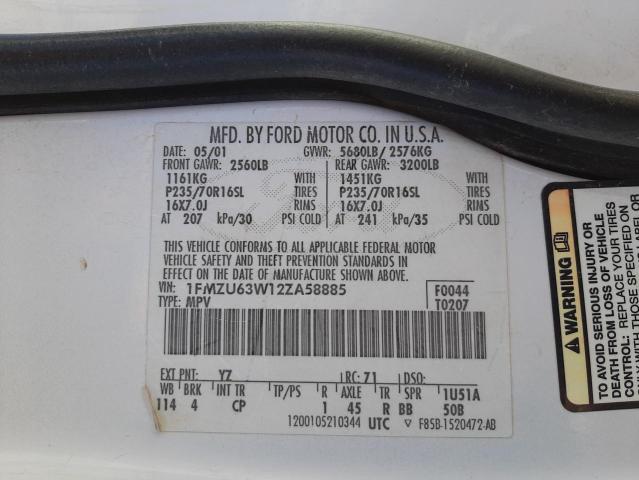 Photo 10 from auction – 2002 FORD EXPLORER X with VIN 1FMZU63W12ZA58885