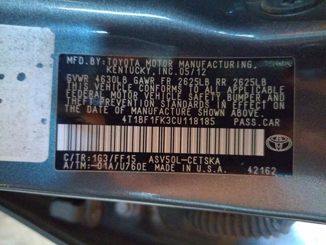 Photo 10 from auction – 2012 TOYOTA CAMRY BASE with VIN 4T1BF1FK3CU118185