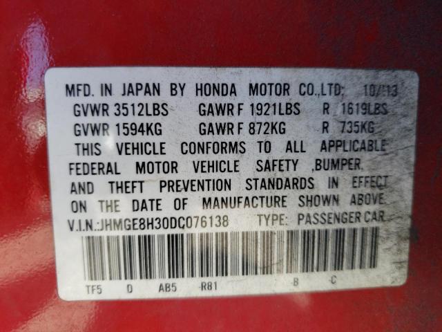 Photo 10 from auction – 2013 HONDA FIT with VIN JHMGE8H30DC076138
