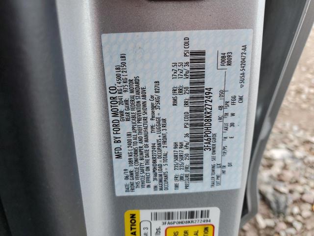 Photo 10 from auction – 2019 FORD FUSION SE with VIN 3FA6P0HD8KR272494