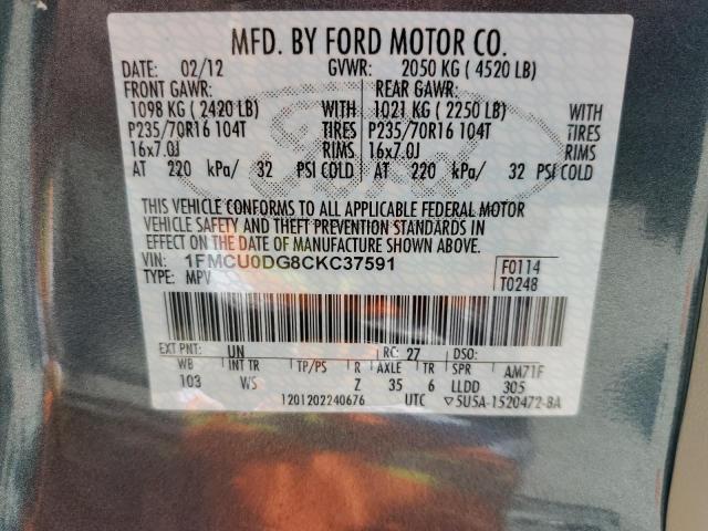 Photo 10 from auction – 2012 FORD ESCAPE XLT with VIN 1FMCU0DG8CKC37591