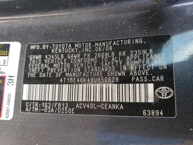 Photo 10 from auction – 2009 TOYOTA CAMRY BASE with VIN 4T1BE46K49U850628