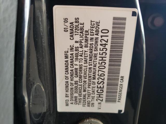Photo 10 from auction – 2005 HONDA CIVIC EX with VIN 2HGES26705H554210