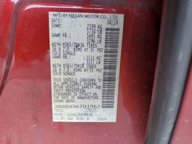 Photo 10 from auction – 2019 NISSAN FRONTIER S with VIN 1N6AD0ER7KN701962