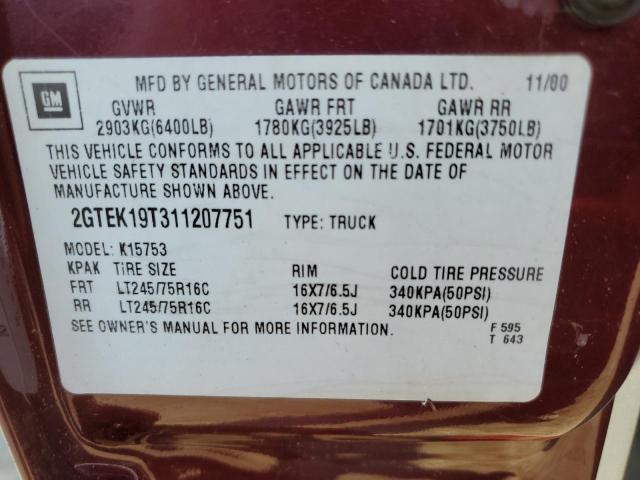 Photo 10 from auction – 2001 GMC NEW SIERRA with VIN 2GTEK19T311207751