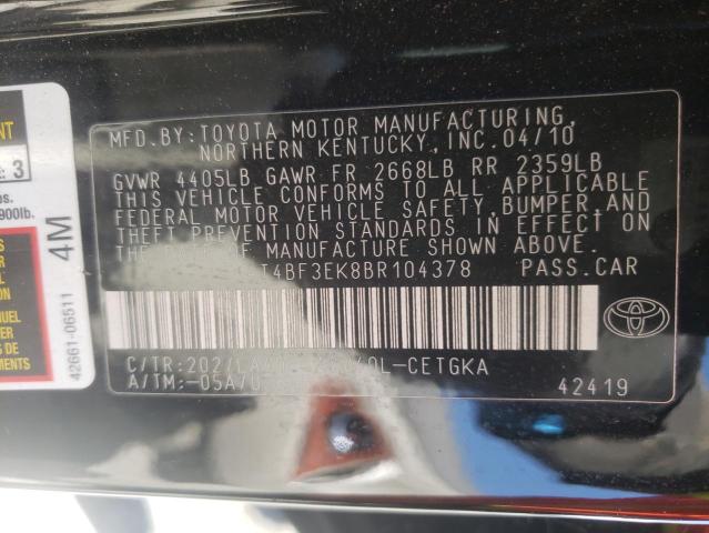 Photo 10 from auction – 2011 TOYOTA CAMRY BASE with VIN 4T4BF3EK8BR104378