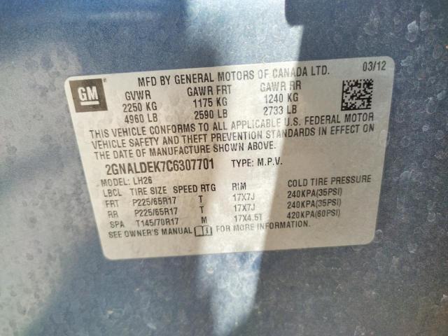 Photo 10 from auction – 2012 CHEVROLET EQUINOX LT with VIN 2GNALDEK7C6307701