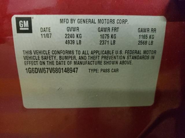 Photo 10 from auction – 2008 CADILLAC STS with VIN 1G6DW67V680148947