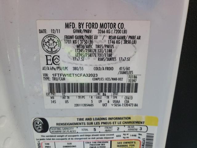 Photo 10 from auction – 2012 FORD F150 SUPER with VIN 1FTFW1ET1CFA32023