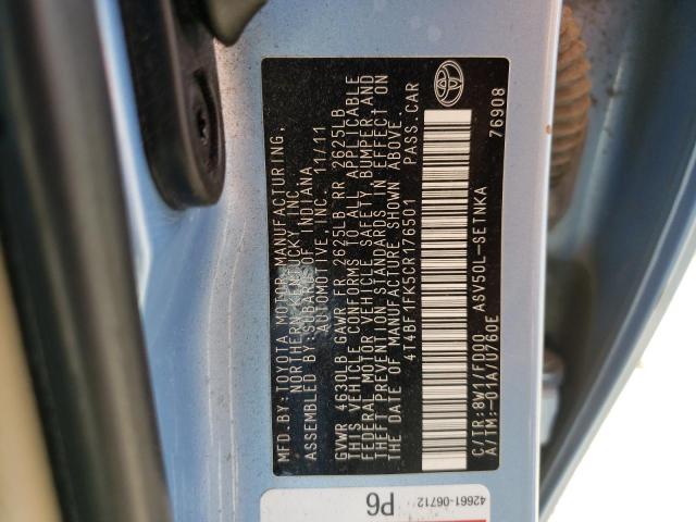 Photo 10 from auction – 2012 TOYOTA CAMRY BASE with VIN 4T4BF1FK5CR176501