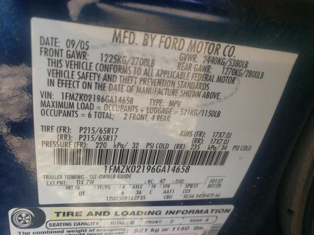 Photo 10 from auction – 2006 FORD FREESTYLE with VIN 1FMZK02196GA14658