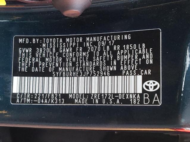 Photo 10 from auction – 2018 TOYOTA COROLLA L with VIN 5YFBURHE3JP752946
