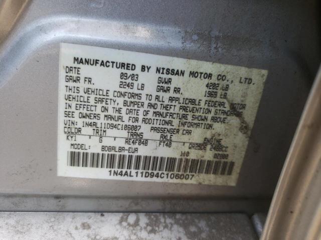 Photo 10 from auction – 2004 NISSAN ALTIMA BAS with VIN 1N4AL11D94C106007