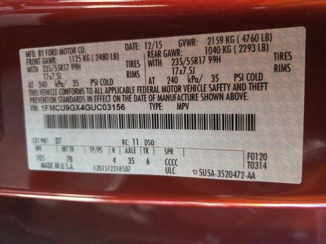 Photo 10 from auction – 2016 FORD ESCAPE SE with VIN 1FMCU9GX4GUC03156