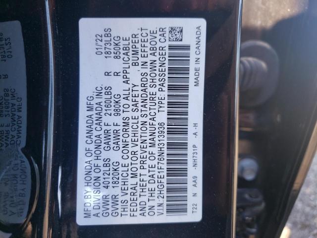 Photo 10 from auction – 2022 HONDA CIVIC EX with VIN 2HGFE1F76NH313936