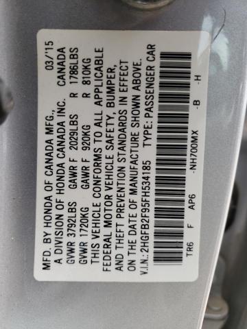 Photo 10 from auction – 2015 HONDA CIVIC EXL with VIN 2HGFB2F95FH534185