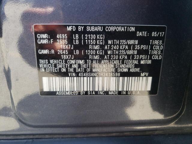 Photo 10 from auction – 2017 SUBARU OUTBACK 2. with VIN 4S4BSANC1H3418598