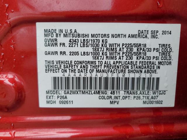 Photo 10 from auction – 2015 MITSUBISHI OUTLANDER with VIN 4A4AR3AU3FE011219