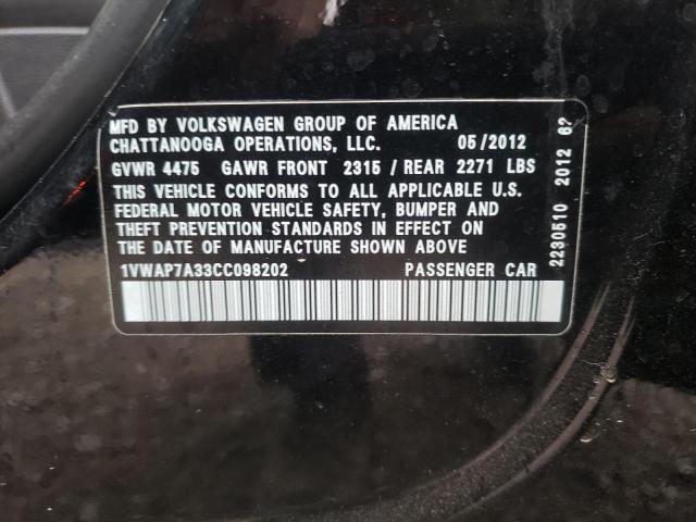 Photo 10 from auction – 2012 VOLKSWAGEN PASSAT S with VIN 1VWAP7A33CC098202