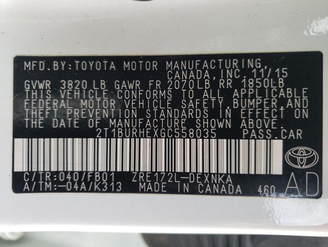 Photo 10 from auction – 2016 TOYOTA COROLLA L with VIN 2T1BURHEXGC558035