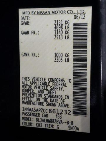 Photo 10 from auction – 2012 NISSAN MAXIMA S with VIN 1N4AA5AP2CC861232