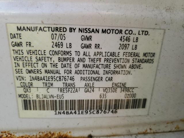 Photo 10 from auction – 2005 NISSAN MAXIMA SE with VIN 1N4BA41E95C876746