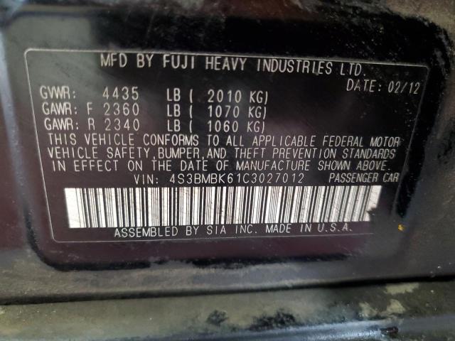 Photo 10 from auction – 2012 SUBARU LEGACY 2.5 with VIN 4S3BMBK61C3027012