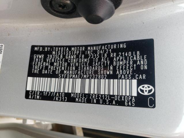 Photo 10 from auction – 2021 TOYOTA COROLLA L with VIN 5YFDPMAE7MP232802