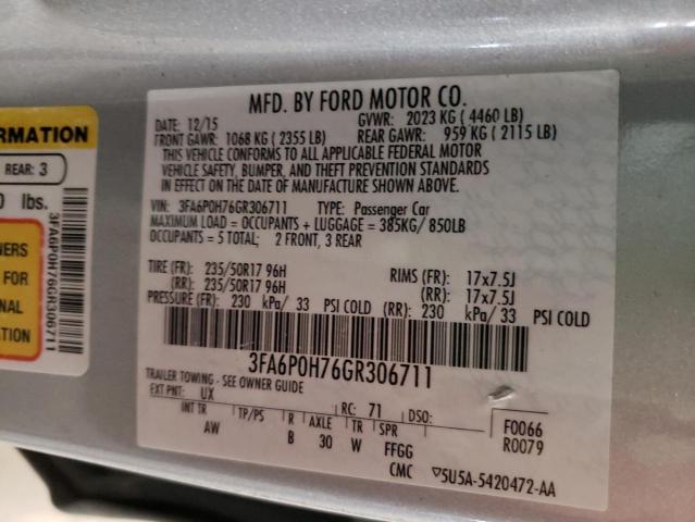 Photo 10 from auction – 2016 FORD FUSION SE with VIN 3FA6P0H76GR306711