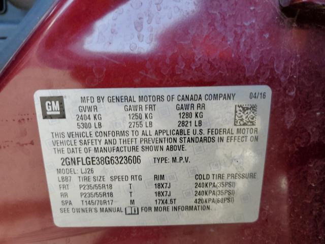 Photo 10 from auction – 2016 CHEVROLET EQUINOX LT with VIN 2GNFLGE38G6323606
