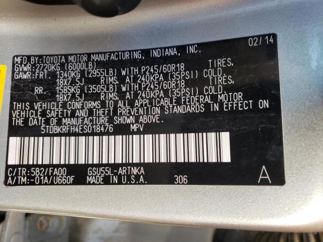 Photo 10 from auction – 2014 TOYOTA HIGHLANDER with VIN 5TDBKRFH4ES018476