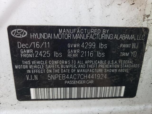 Photo 10 from auction – 2012 HYUNDAI SONATA GLS with VIN 5NPEB4AC7CH441924