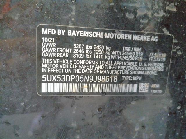 Photo 10 from auction – 2022 BMW X3 XDRIVE3 with VIN 5UX53DP05N9J98618