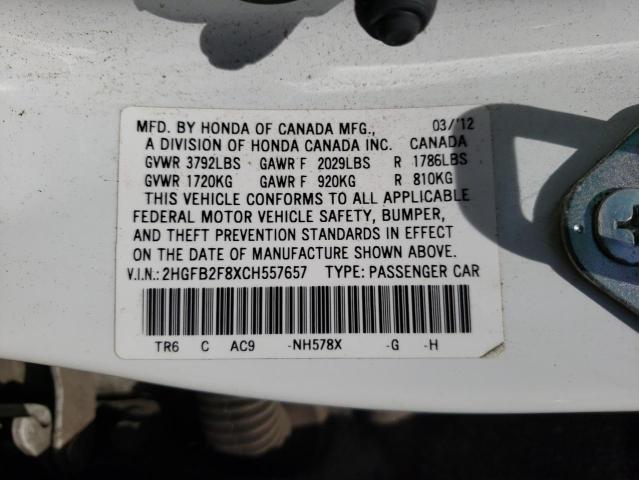 Photo 10 from auction – 2012 HONDA CIVIC EX with VIN 2HGFB2F8XCH557657