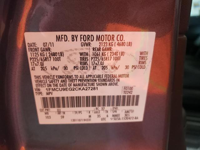 Photo 10 from auction – 2012 FORD ESCAPE LIM with VIN 1FMCU9EG2CKA27281