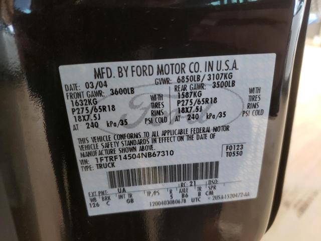 Photo 10 from auction – 2004 FORD F150 with VIN 1FTRF14504NB67310