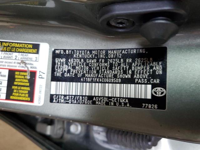 Photo 10 from auction – 2012 TOYOTA CAMRY BASE with VIN 4T1BF1FK4CU609509