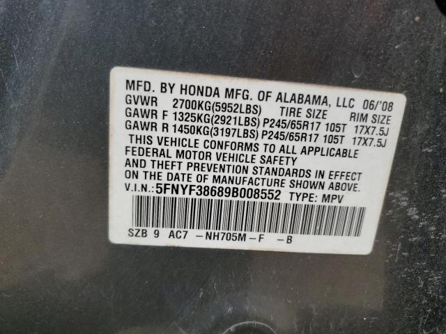 Photo 10 from auction – 2009 HONDA PILOT EXL with VIN 5FNYF38689B008552