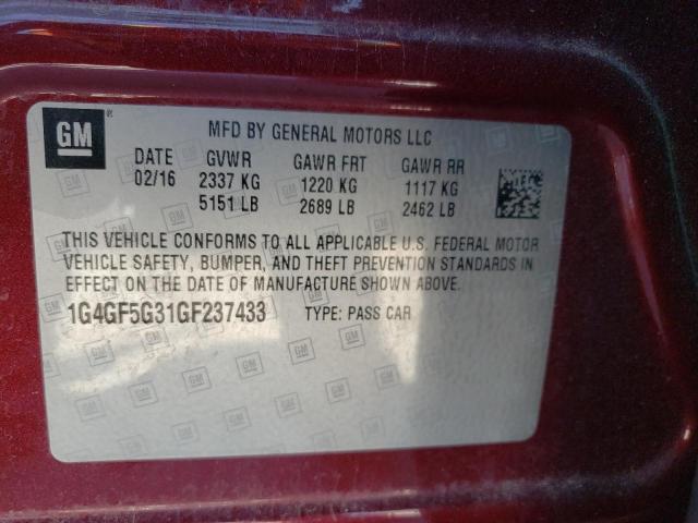 Photo 10 from auction – 2016 BUICK LACROSSE P with VIN 1G4GF5G31GF237433