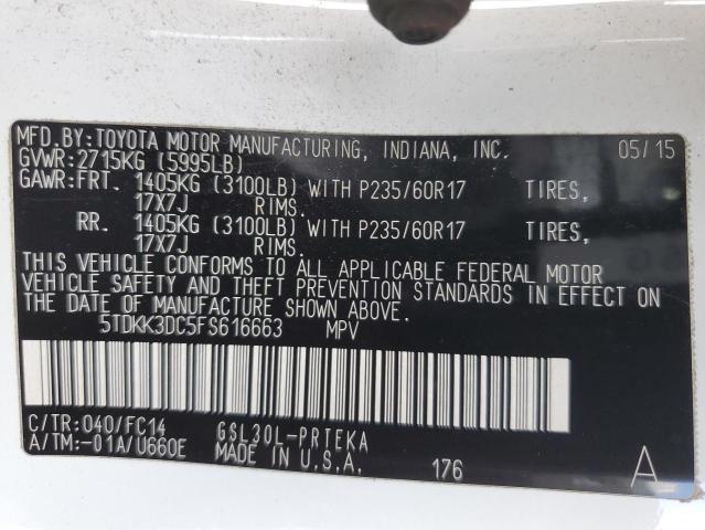 Photo 10 from auction – 2015 TOYOTA SIENNA LE with VIN 5TDKK3DC5FS616663